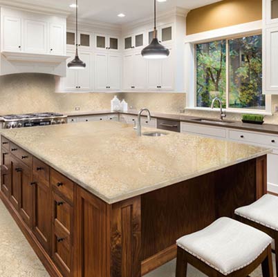 polished travertine island counter